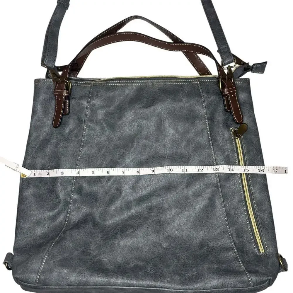 Brenice Large Faux Leather Grey Crossbody Hobo Bag with Contrast Straps